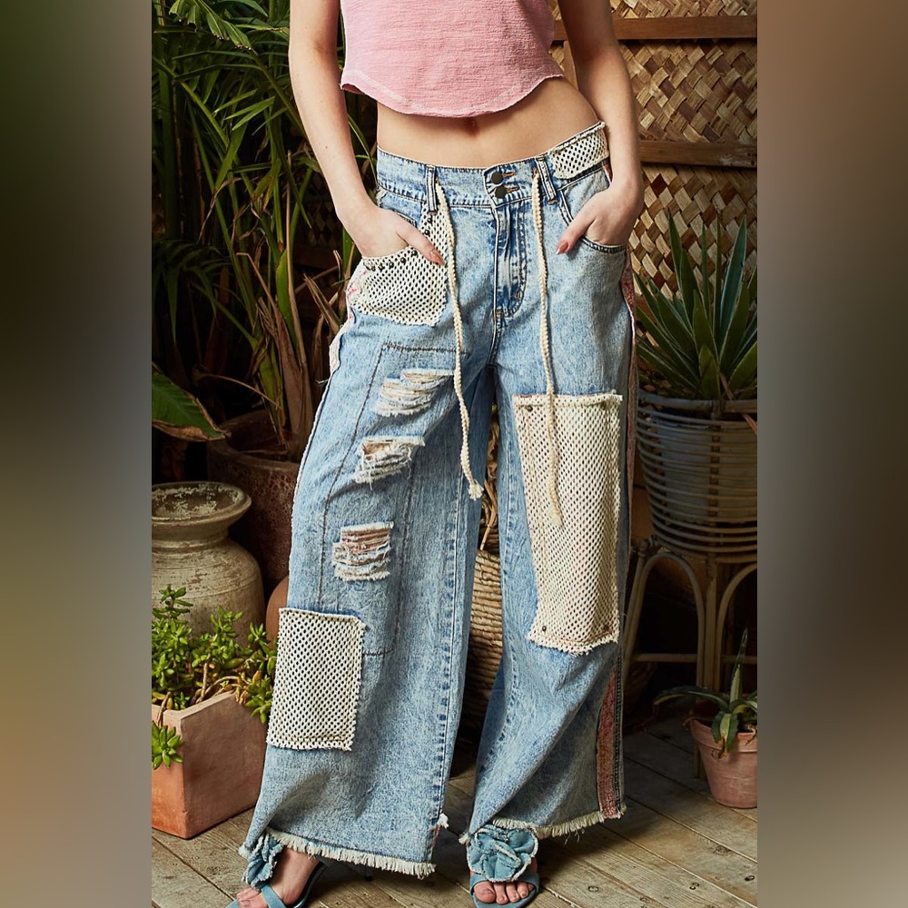 POL Wide-Leg Carpenter Jeans | Metallic Studs Distressed Utility Denim. - Picture 10 of 10